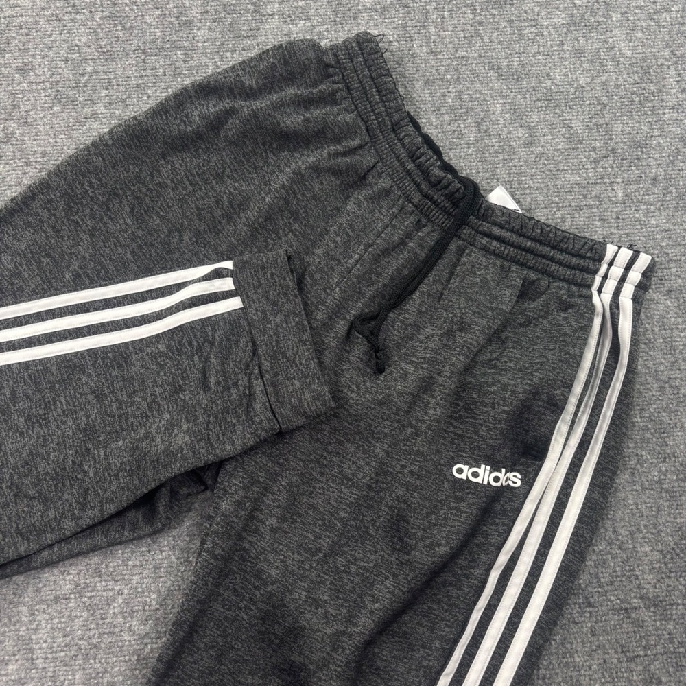 Adidas Jogger Pants Large Dark Gray 3-Stripe Fleece Sweatpants Mens